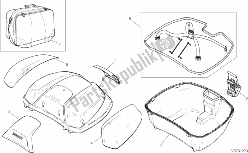 Tutte le parti per il Top-case (accessori) del Ducati Multistrada 1200 S GT USA 2014